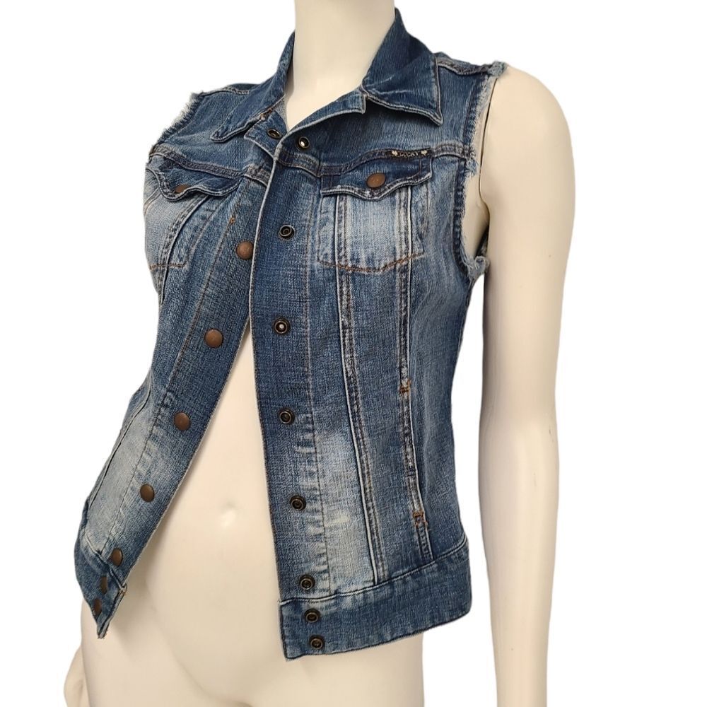 Lucky Brand Distressed Denim Vest Size XS - Picture 3 of 6